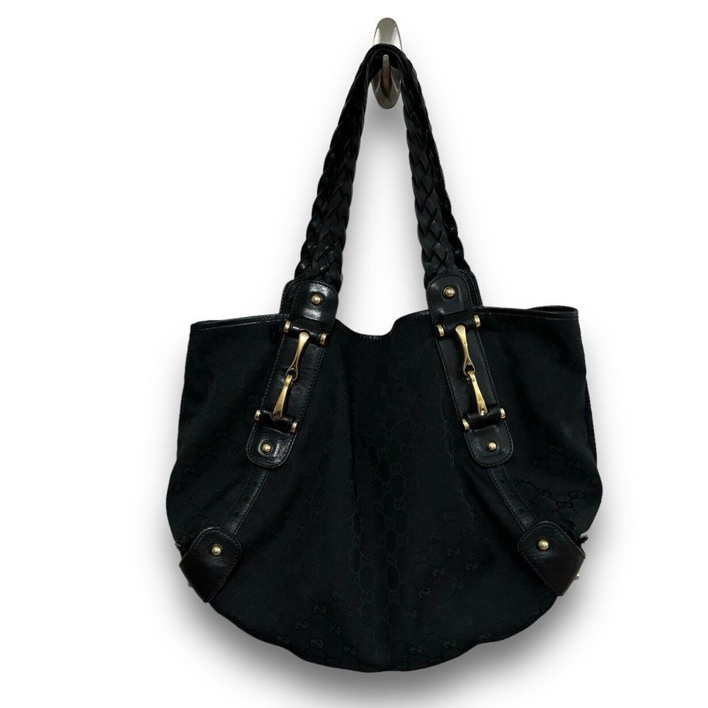 Authentic Gucci GG  Monogram Pelham Black Canvas Hand Bag *Distressed‎ Flawed